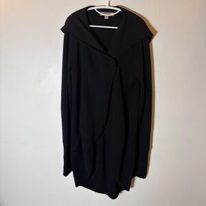 BEYOND‎ THREADS Black Alpaca Wool Blend Asymmetrical Draped Cardigan Sweater L